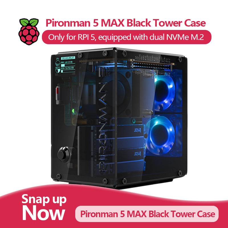 Argon One V3 M.2 Nvme Case - Pironman 5 MAX, Black Tower Case