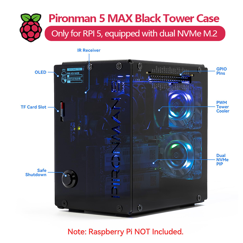 Pironman 5 MAX, Black Tower Ca - Argon One V3 M.2 Nvme Case ulasan dan harga